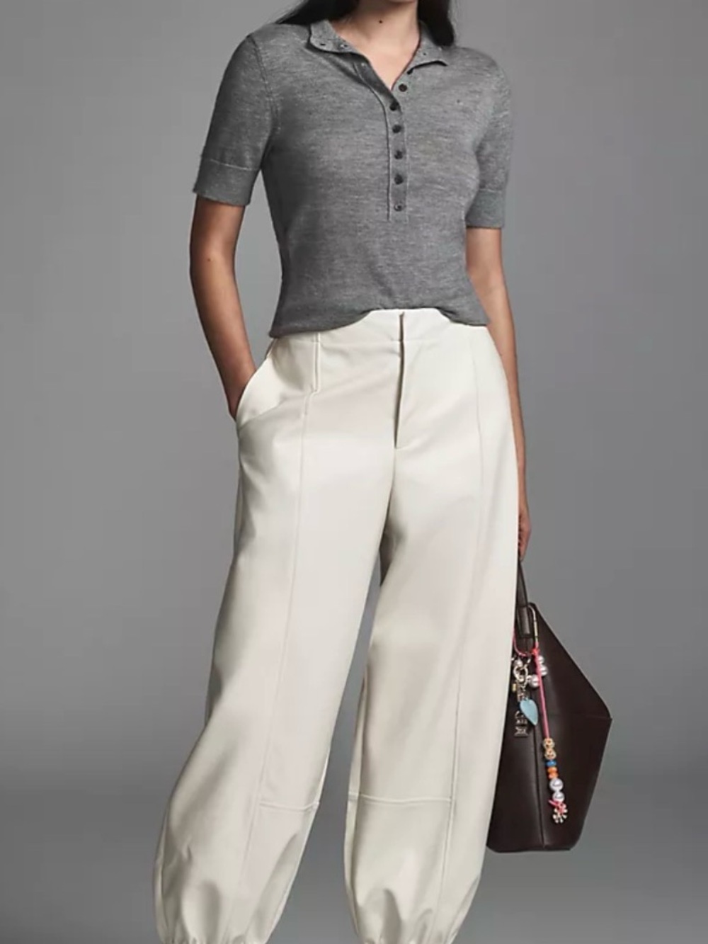 Maeve Wide-Leg Balloon Hem Faux Leather Trousers